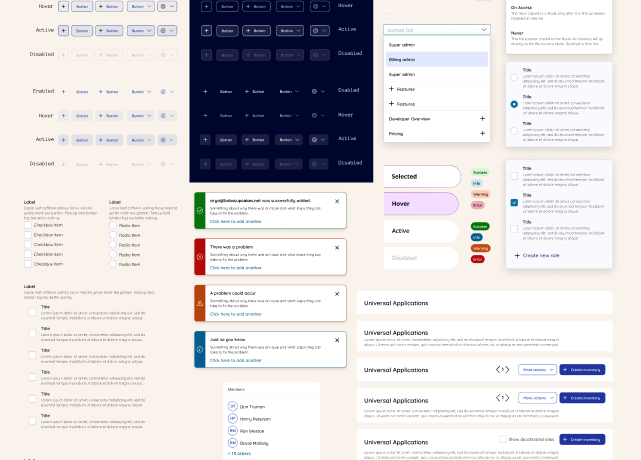 Specimen sheet of Vendia design system components